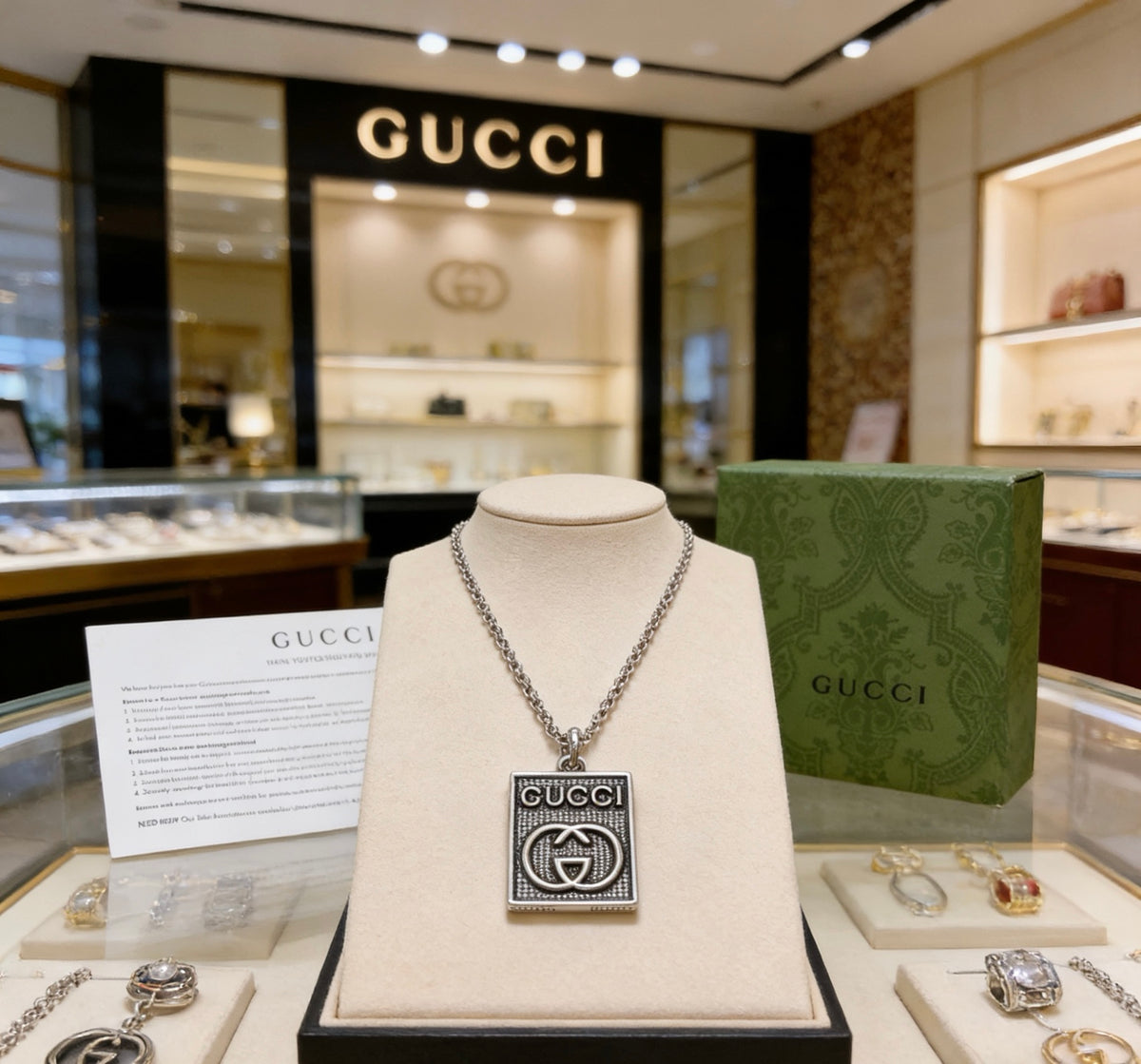 Double-G Emblem Pendant Necklace in Silver-Tone – Vintage Detail – Design 031 main product view