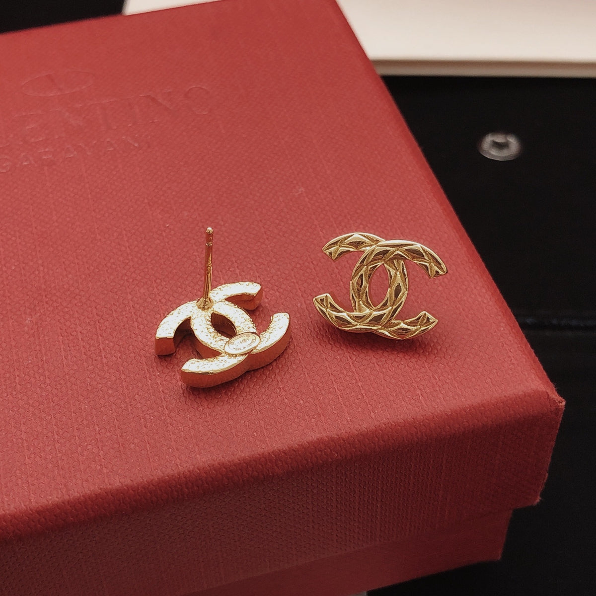 Signature Emblem Stud Earrings in Gold-Tone – Design 065 styled product view