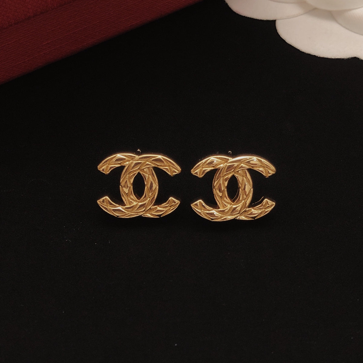 Signature Emblem Stud Earrings in Gold-Tone – Design 065 main product view