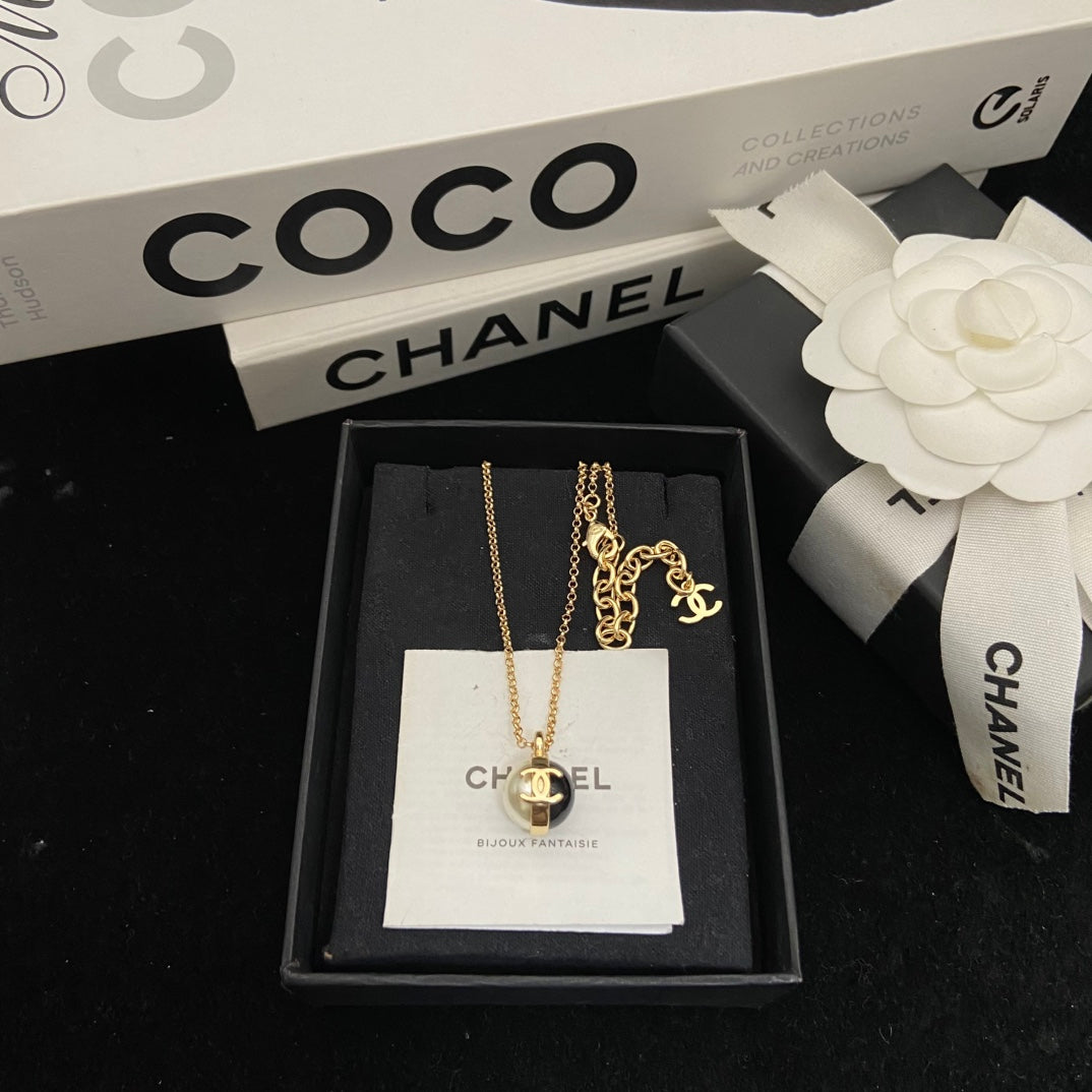 Double-C Emblem Pearl-Detail Pendant Necklace – Pearl Detail – Design 065 main product view