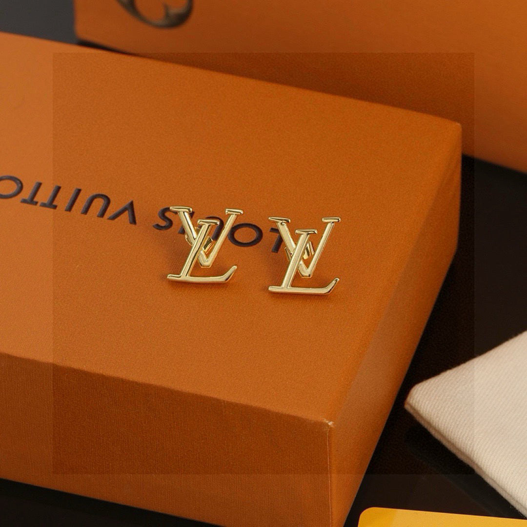 Letter Emblem Stud Earrings in Gold-Tone – Design 006 side detail