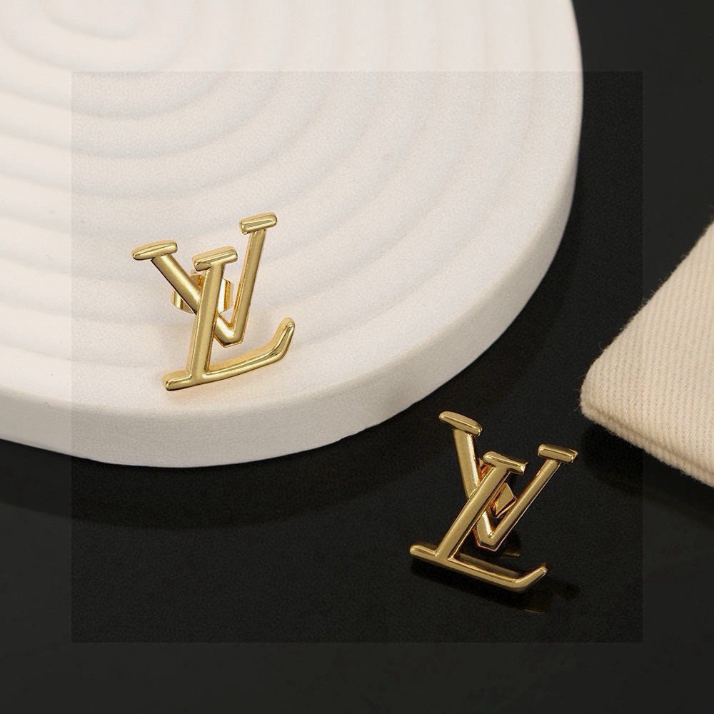 Letter Emblem Stud Earrings in Gold-Tone – Design 006 main product view