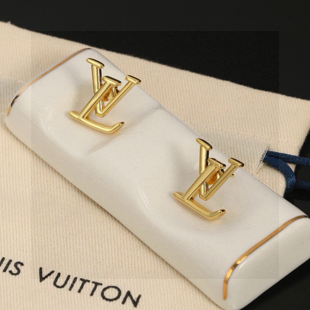 Letter Emblem Stud Earrings in Gold-Tone – Design 006 close-up detail