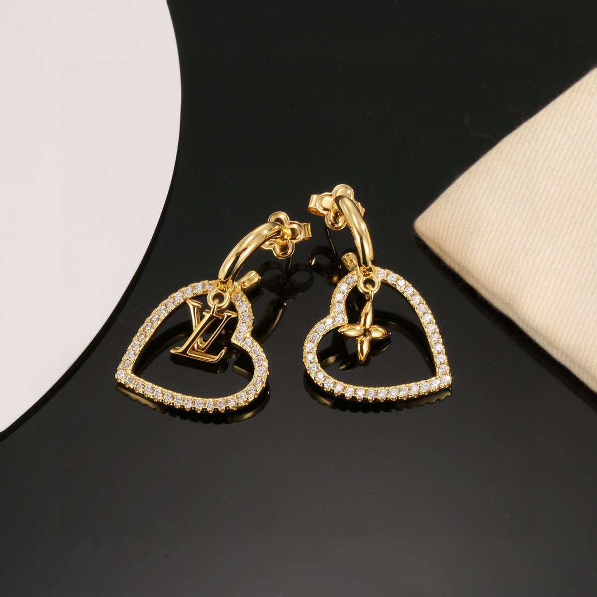Letter Emblem Stud Earrings in Polished Metal-Tone – Design 020 front product view