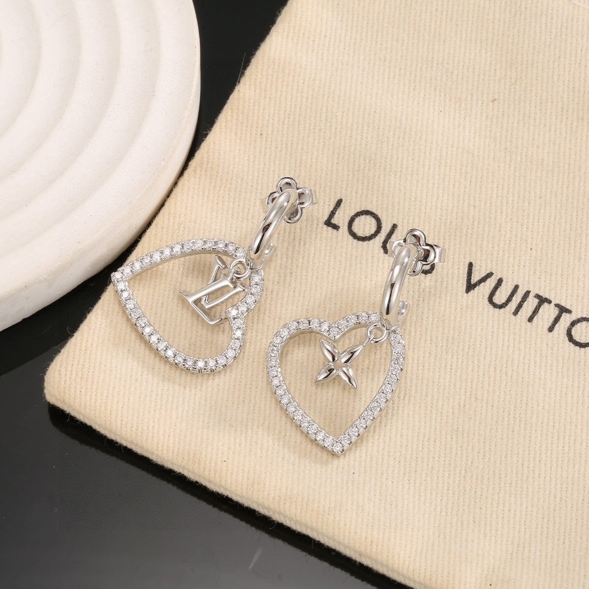 Letter Emblem Stud Earrings in Polished Metal-Tone – Design 020 side detail
