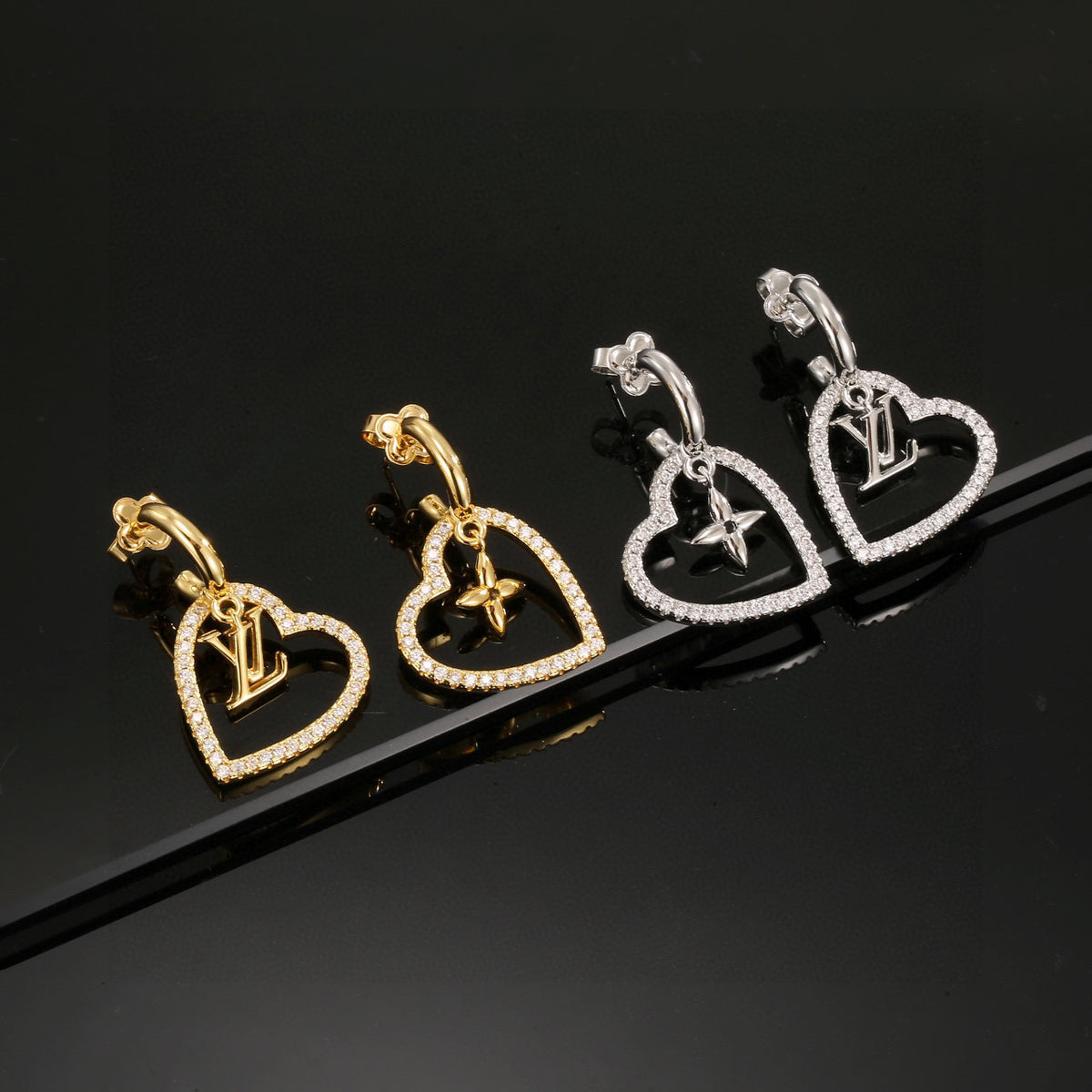 Letter Emblem Stud Earrings in Polished Metal-Tone – Design 020 close-up detail
