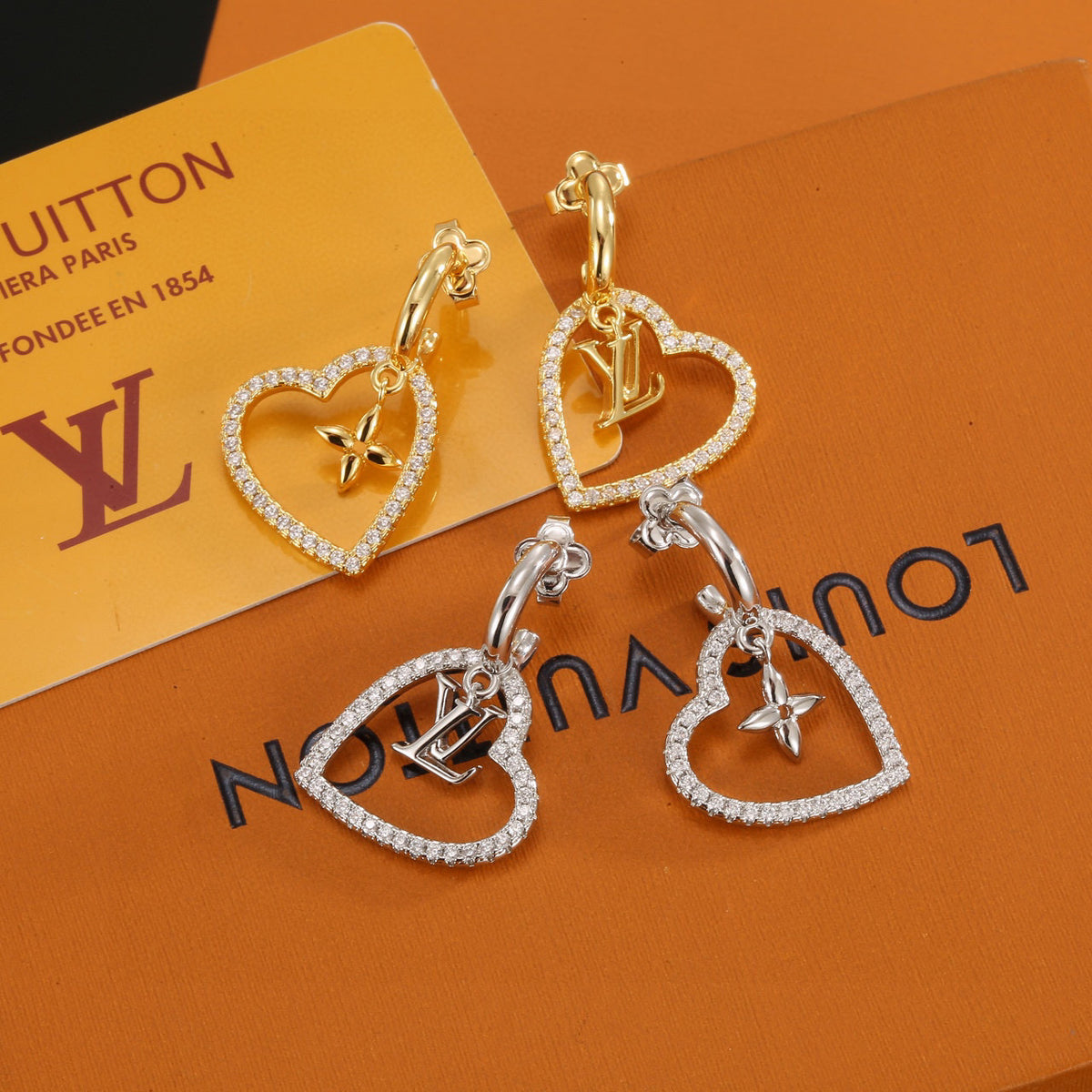 Letter Emblem Stud Earrings in Polished Metal-Tone – Design 020 main product view