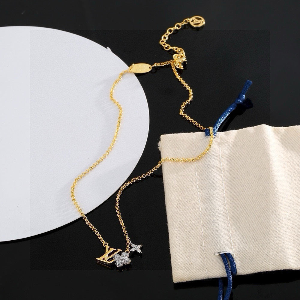Letter Emblem Pendant Necklace in Polished Metal-Tone – Design 019 close-up detail