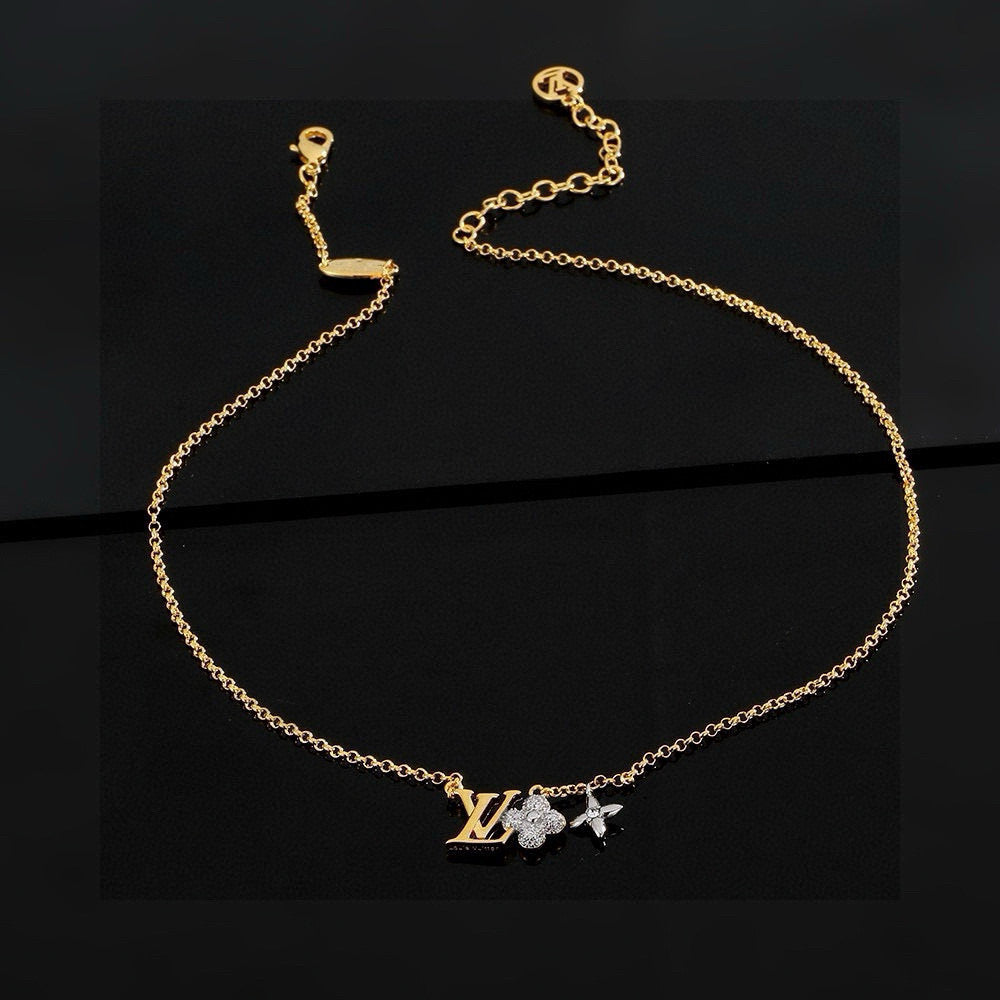 Letter Emblem Pendant Necklace in Polished Metal-Tone – Design 019 front product view