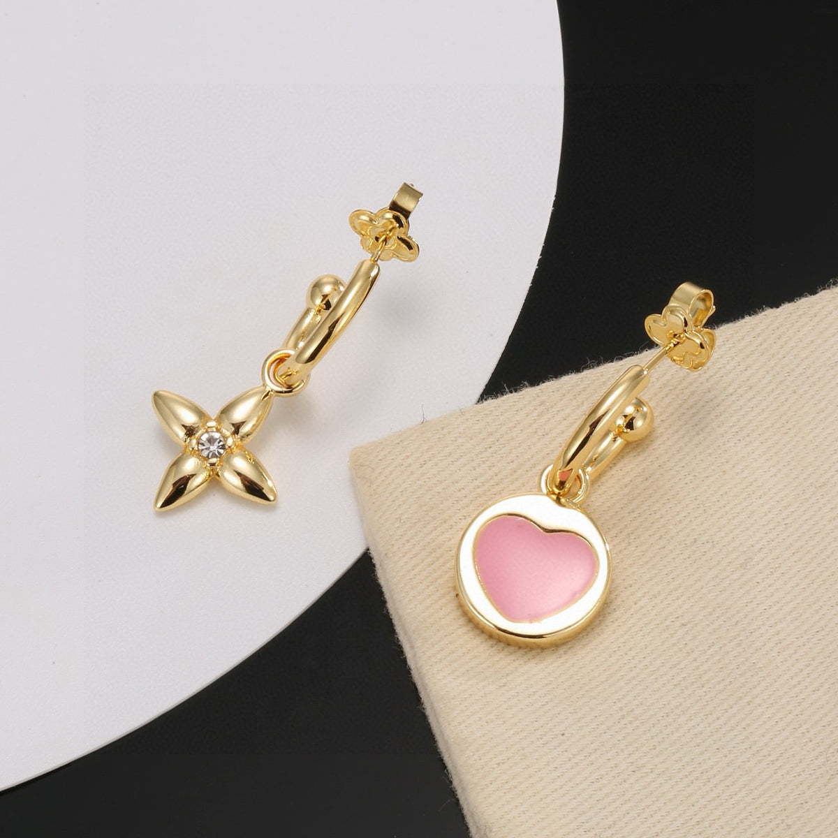 Clover Stud Earrings in Gold-Tone – Clover Detail – Design 003 front product view