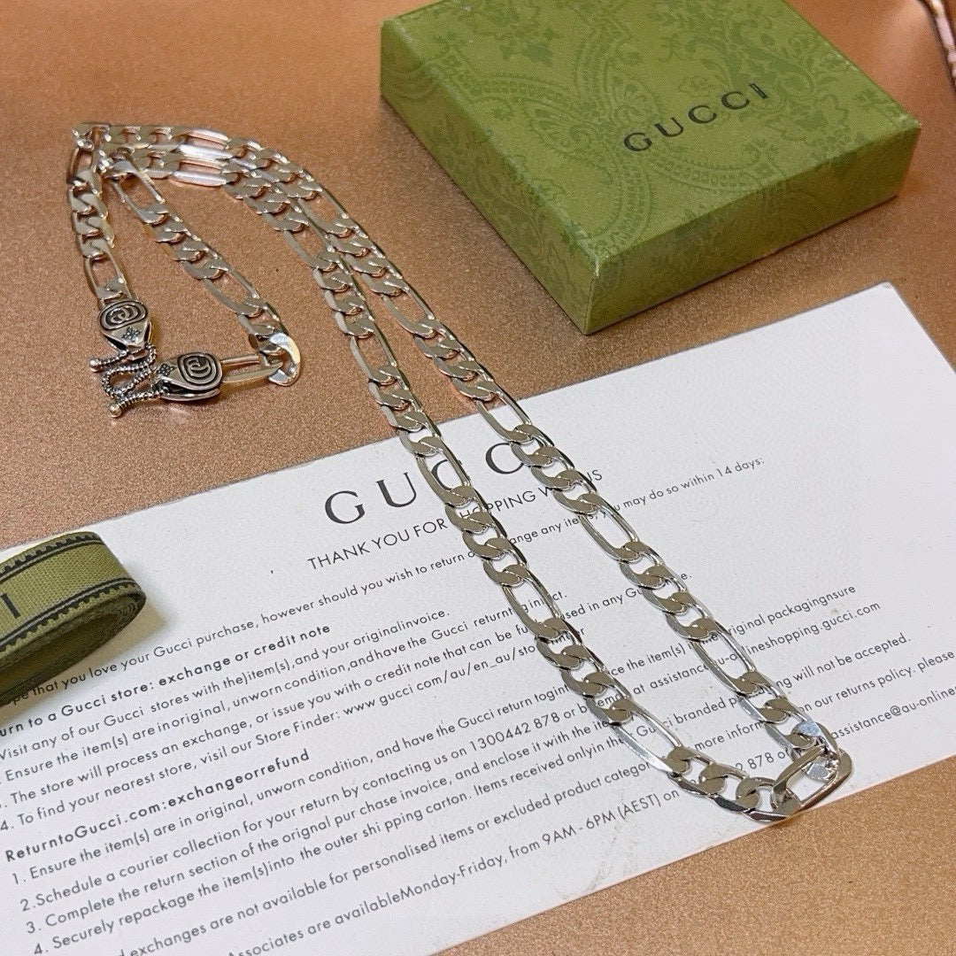 Double-G Emblem Pendant Necklace in Polished Metal-Tone – Vintage Detail – Design 030 front product view