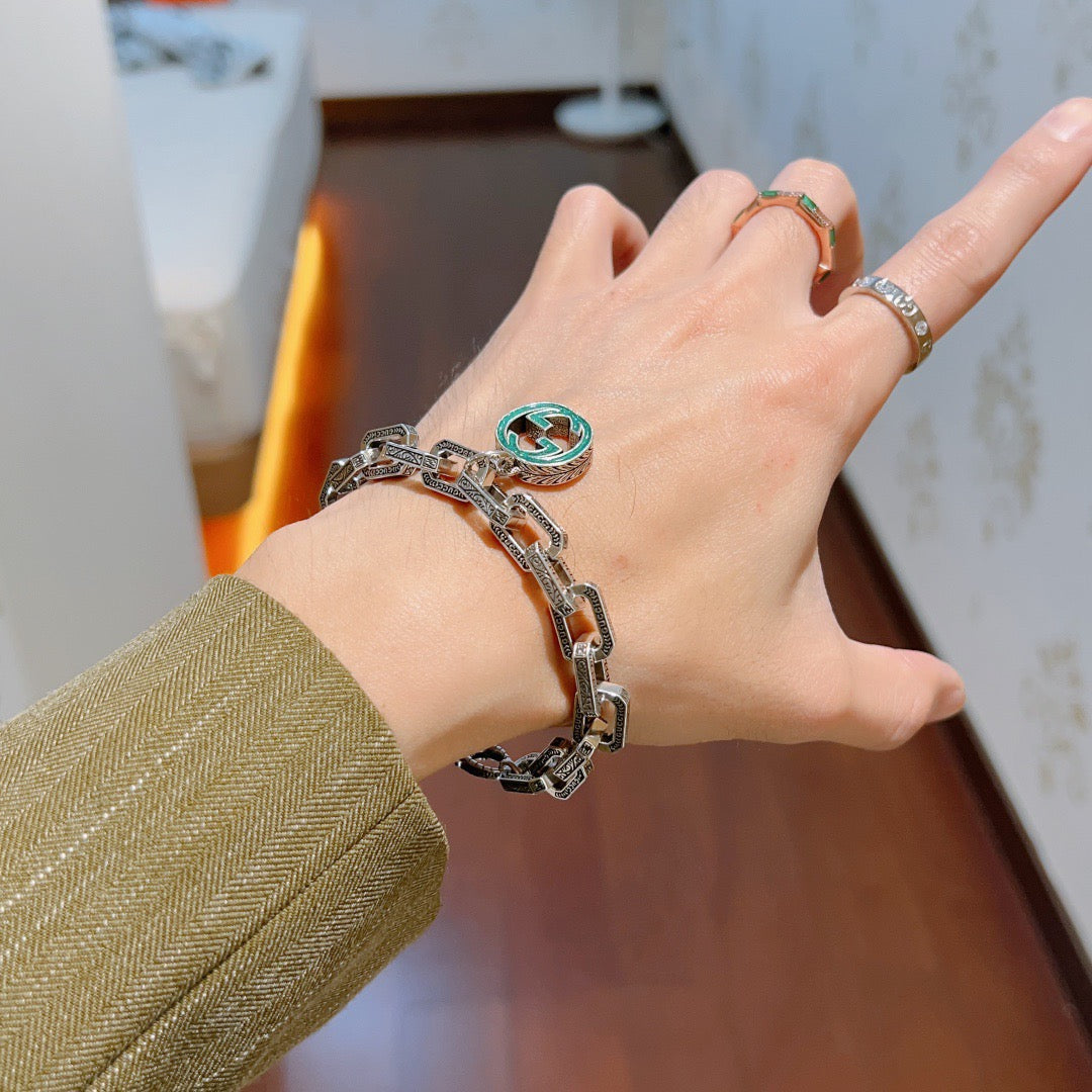Geometric Emblem Bracelet in Polished Metal-Tone – Design 062 styled product view