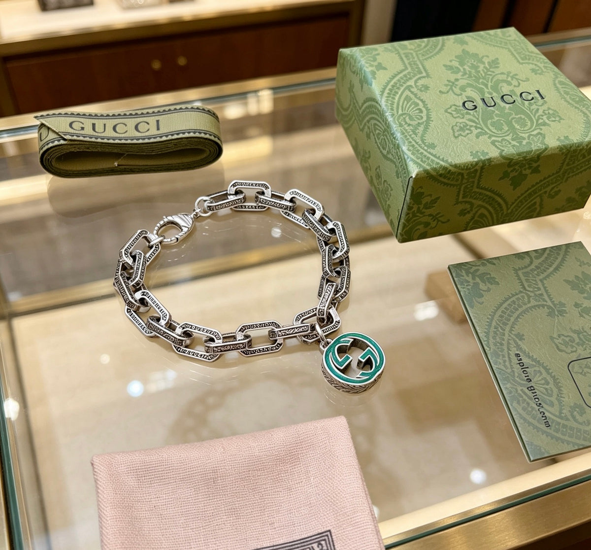 Geometric Emblem Bracelet in Polished Metal-Tone – Design 062 front product view