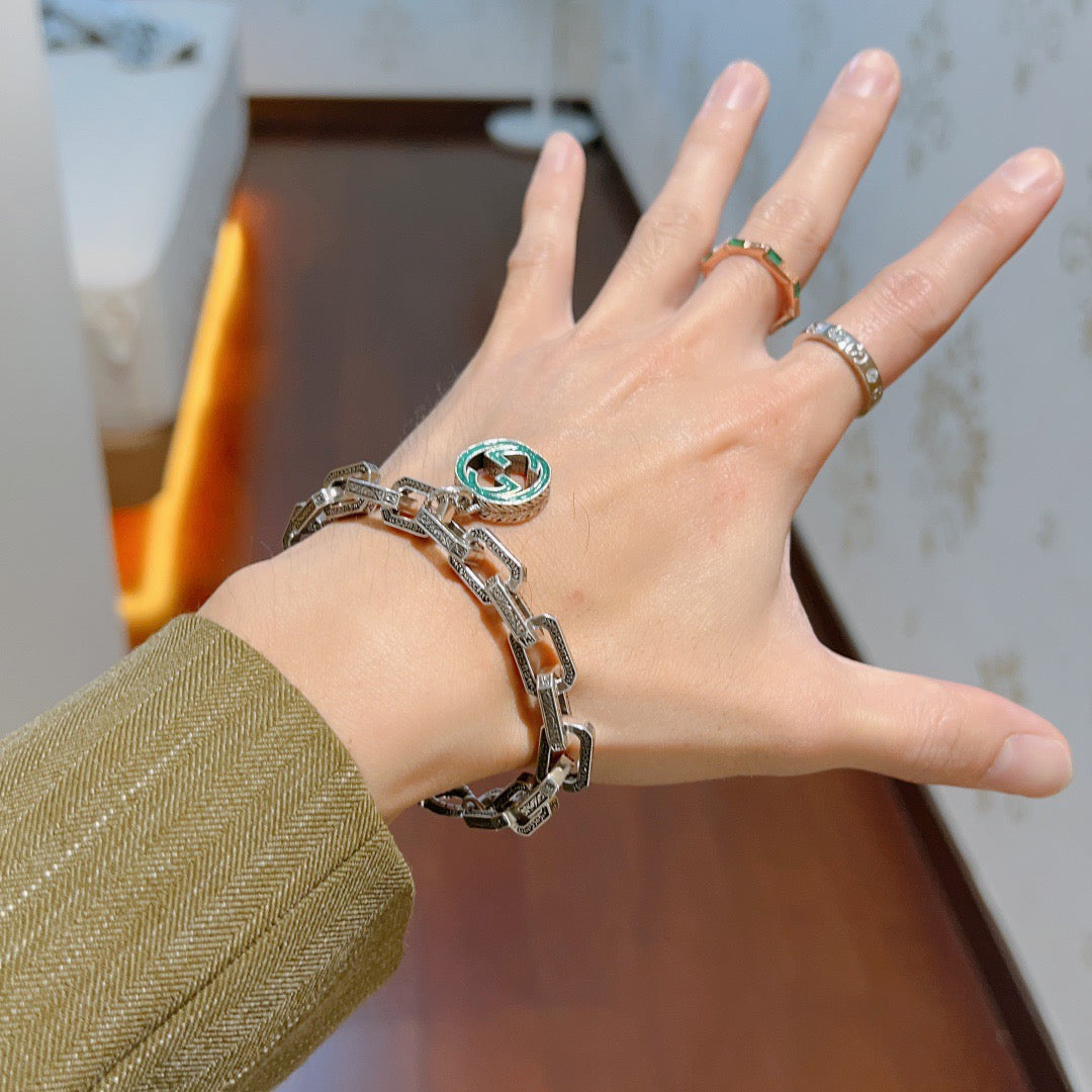 Geometric Emblem Bracelet in Polished Metal-Tone – Design 062 detail view