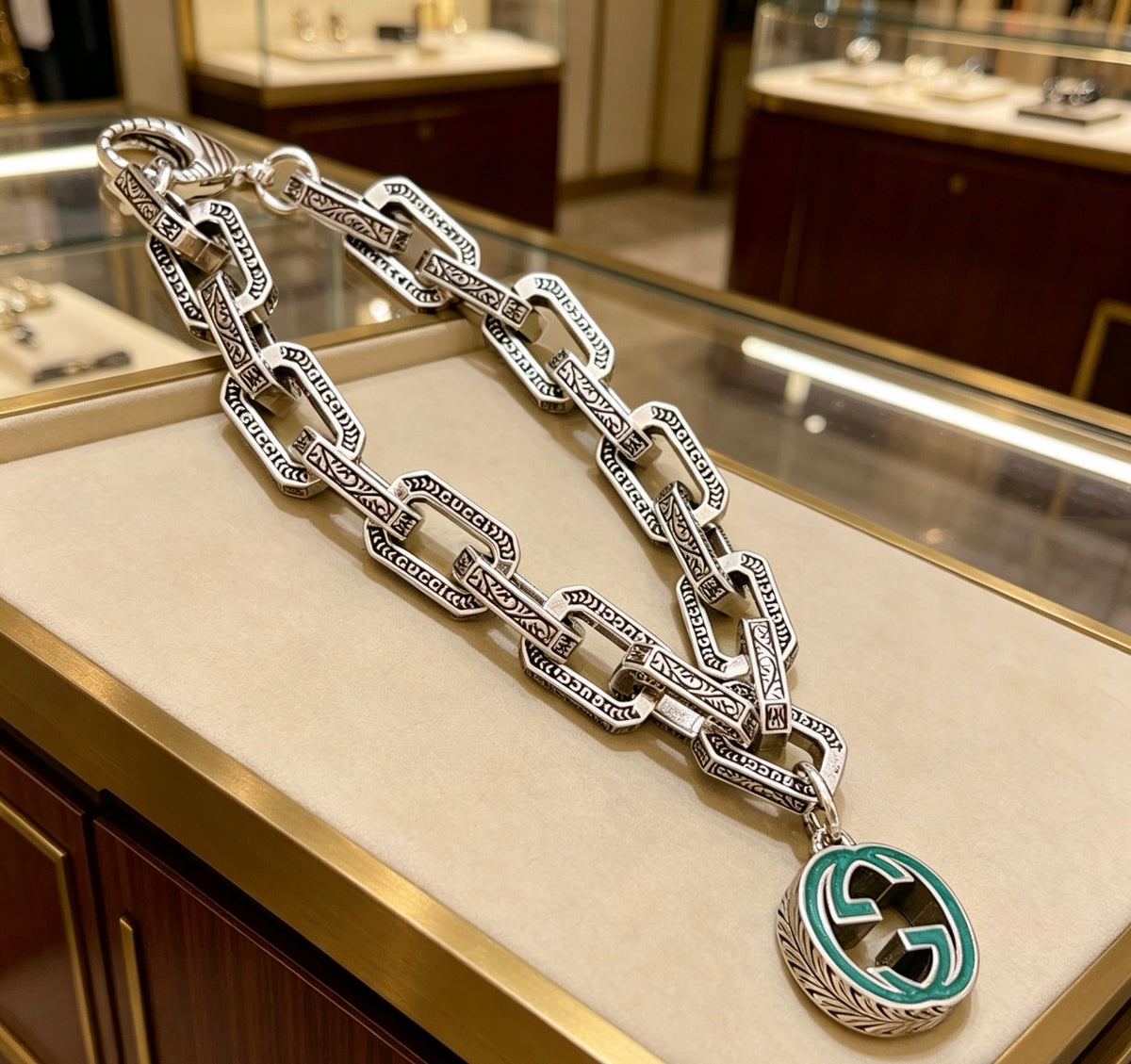 Geometric Emblem Bracelet in Polished Metal-Tone – Design 062 side detail