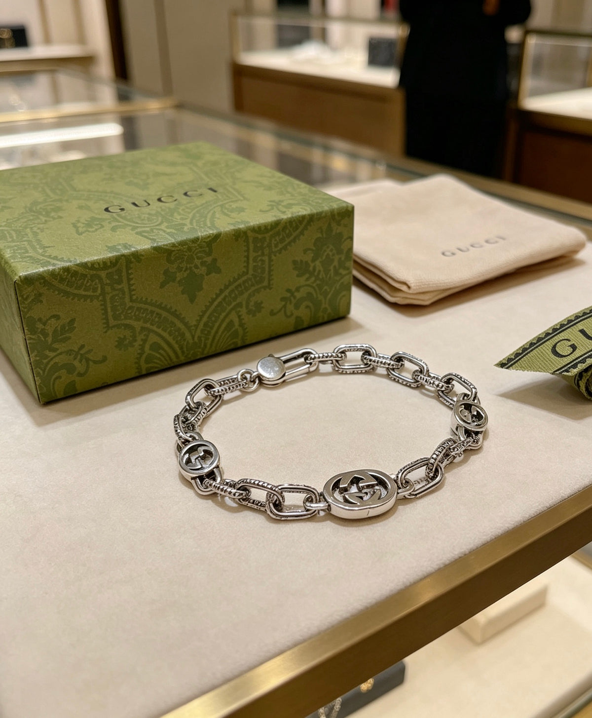 Geometric Emblem Bracelet in Polished Metal-Tone – Design 061 front product view
