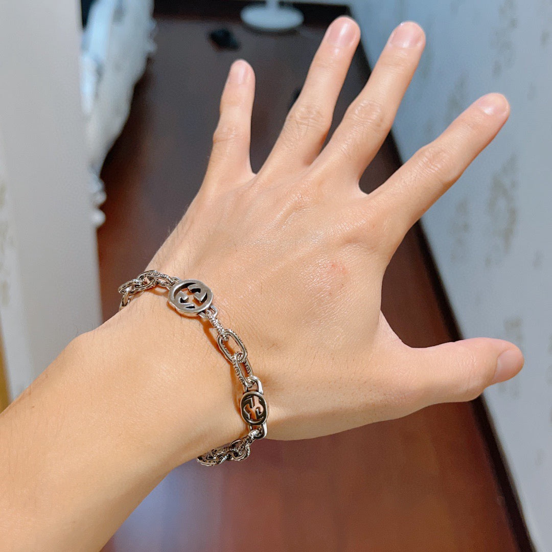 Geometric Emblem Bracelet in Polished Metal-Tone – Design 061 main product view