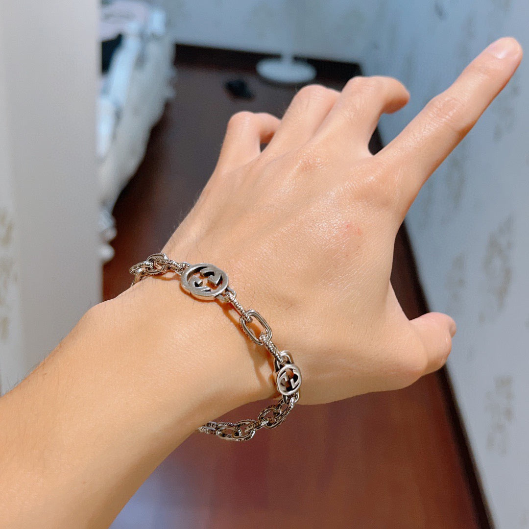 Geometric Emblem Bracelet in Polished Metal-Tone – Design 063 detail view
