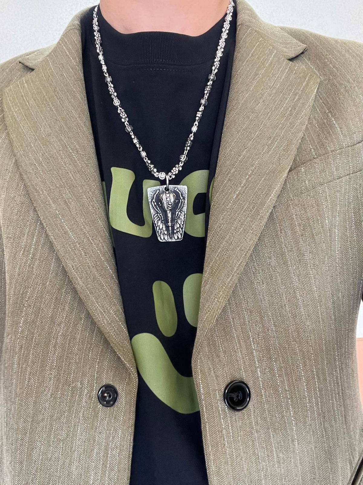 Double-G Emblem Pendant Necklace in Polished Metal-Tone – Vintage Detail – Design 032 main product view