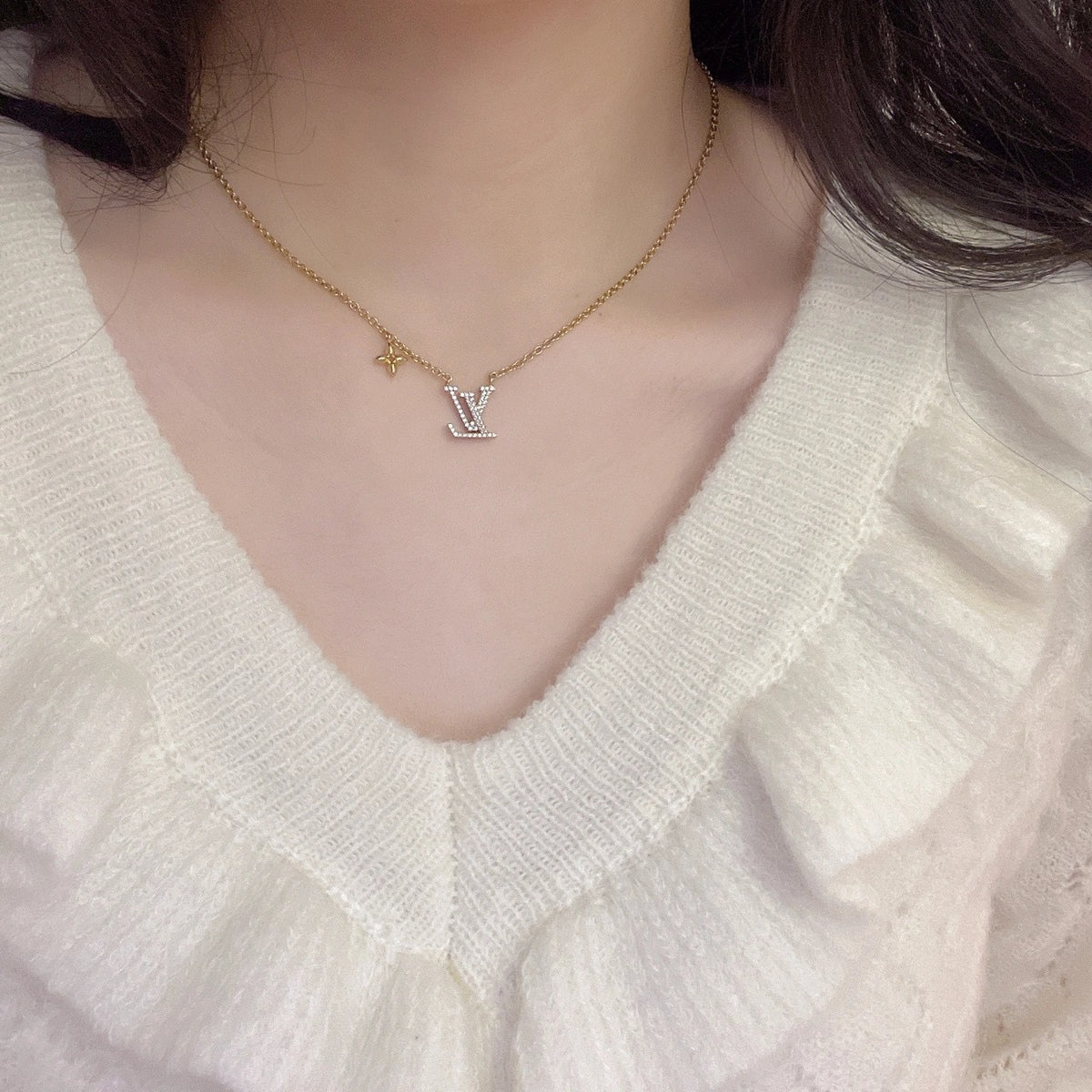 Geometric Emblem Pendant Necklace in Gold-Tone – Design 051 front product view