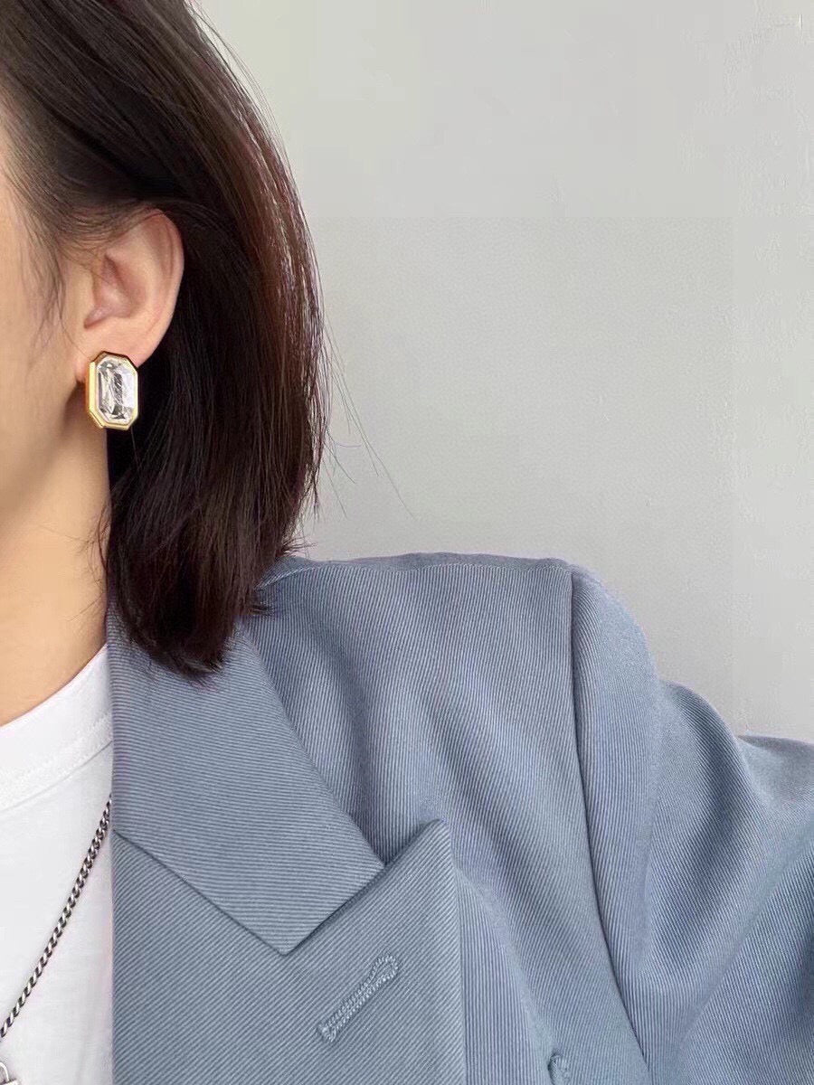Geometric Emblem Stud Earrings in Gold-Tone – Design 005 front product view