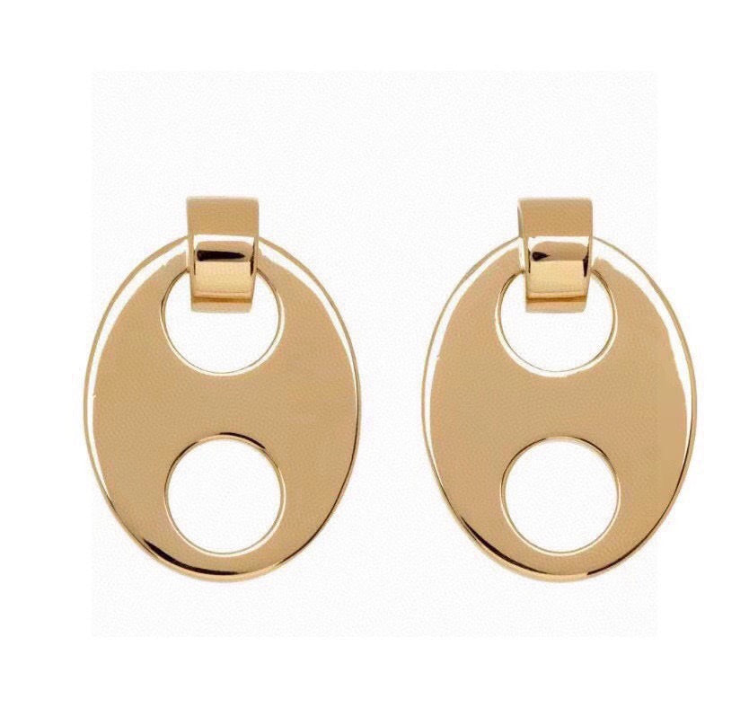 Graphic Emblem Stud Earrings in Gold-Tone – Design 03 front view