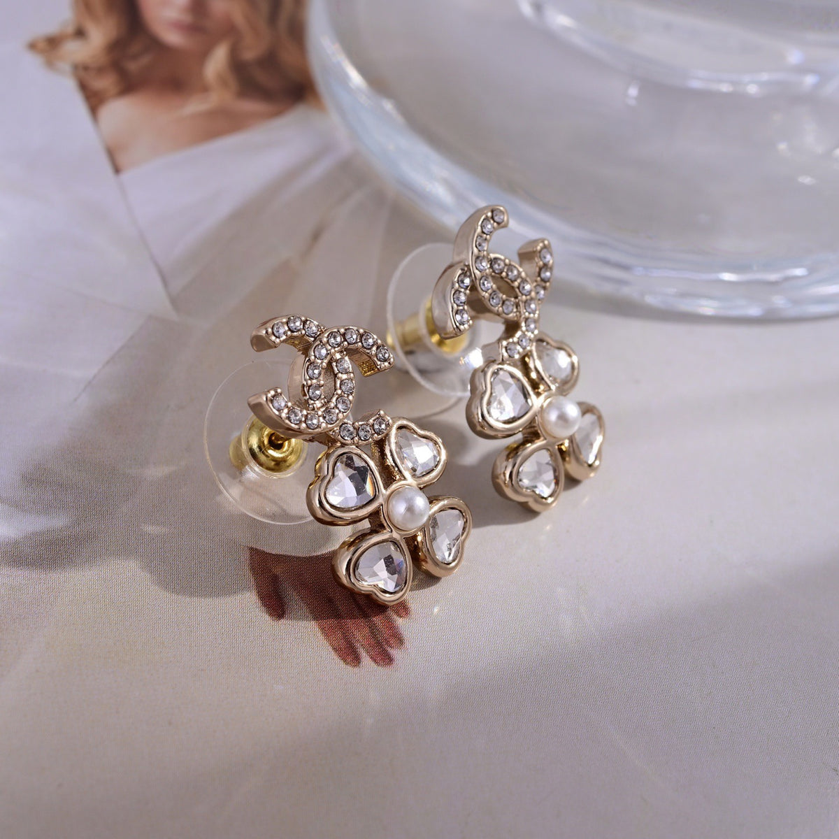 Signature Emblem Stud Earrings in Polished Metal-Tone – Design 058 close-up detail