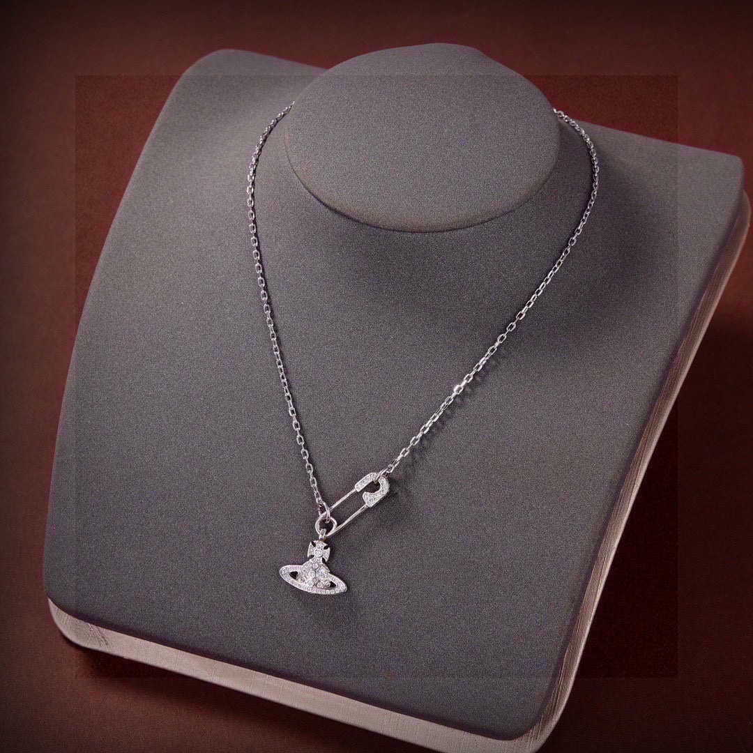 Orb Pendant Necklace in Polished Metal-Tone – Pearl Detail – Design 020 styled product view