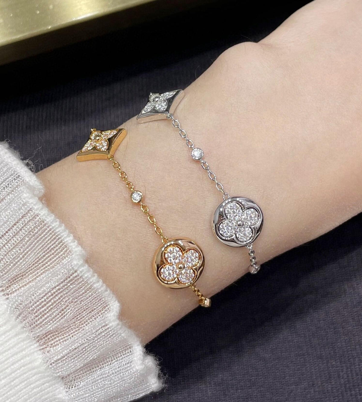Geometric Emblem Bracelet in Polished Metal-Tone – Design 012 close-up detail