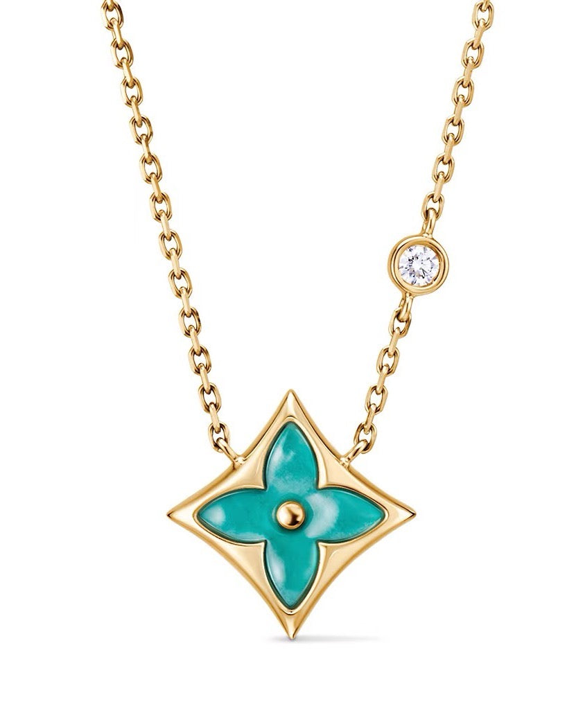 Geometric Emblem Pendant Necklace in Polished Metal-Tone – Design 023 main product view