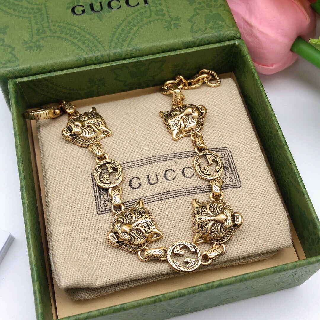 Tiger Head Bracelet in Gold-Tone close-up detail