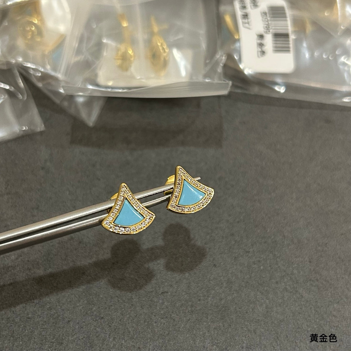 Geometric Emblem Stud Earrings in Polished Metal-Tone – Design 003 main product view
