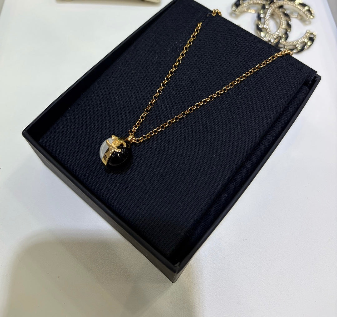 Double-C Emblem Pearl-Detail Pendant Necklace – Pearl Detail – Design 064 main product view