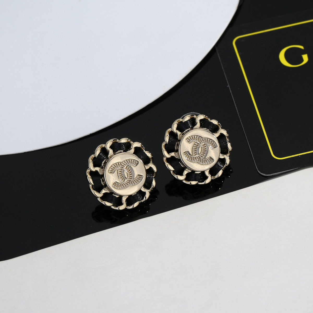 Double-C Emblem Stud Earrings in Gold-Tone – Design 017 main product view