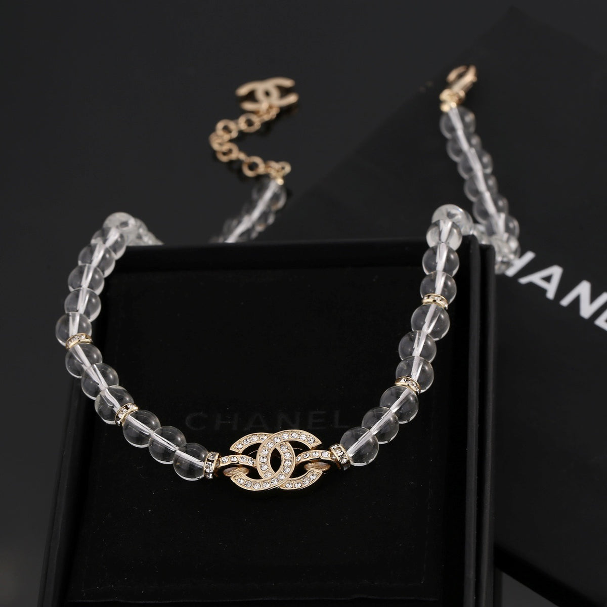 Double-C Emblem Pendant Necklace in Polished Metal-Tone – Design 031 side detail