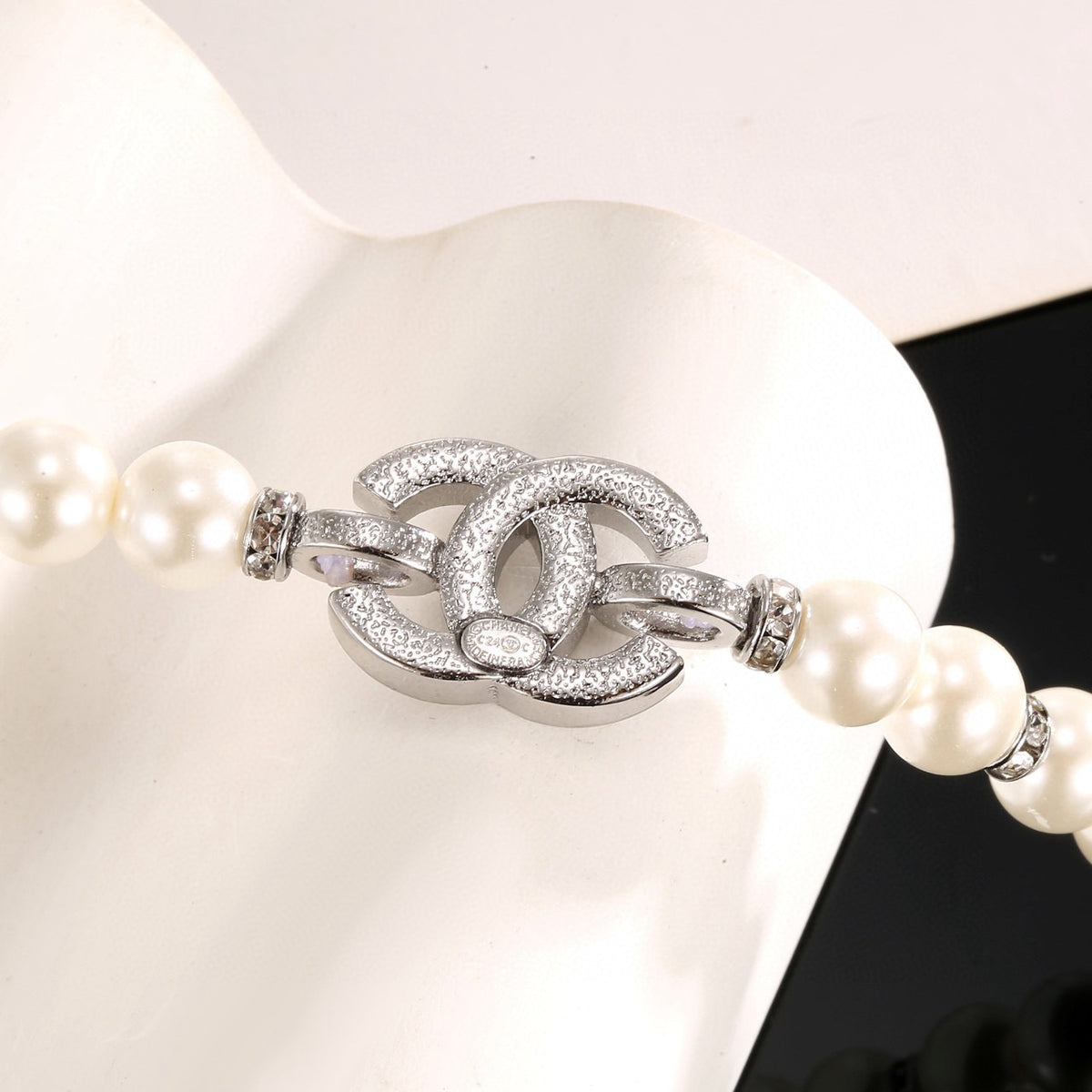 Double-C Emblem Bracelet in Gold-Tone – Pearl Detail – Design 004 styled product view