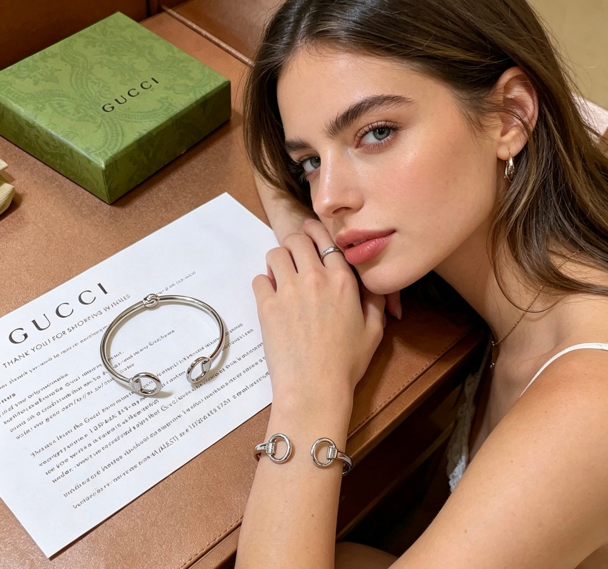 Double-G Emblem Bangle in Polished Metal-Tone – Design 023 styled product view