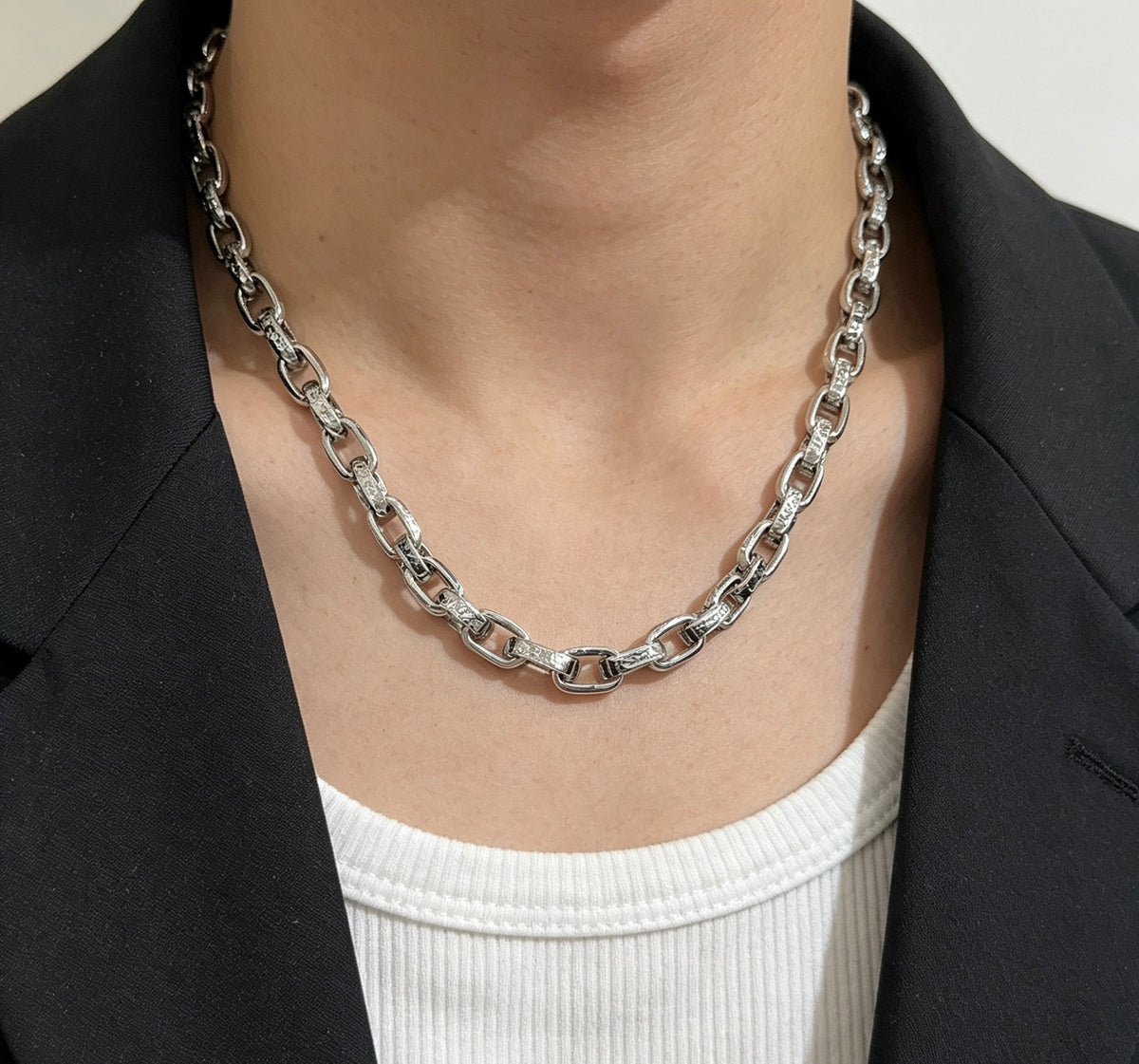 Geometric Emblem Pendant Necklace in Polished Metal-Tone – Design 007 detail view