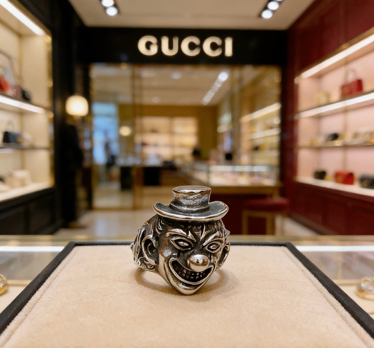 Double-G Emblem Statement Ring in Polished Metal-Tone – Design 007 close-up detail