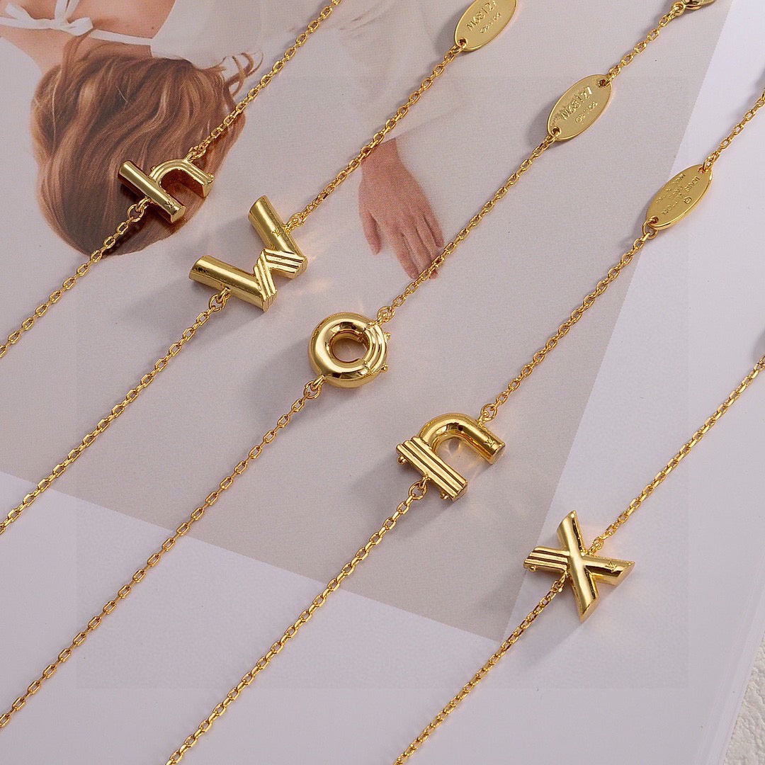 Letter Emblem Bracelet in Polished Metal-Tone – Design 029 side detail