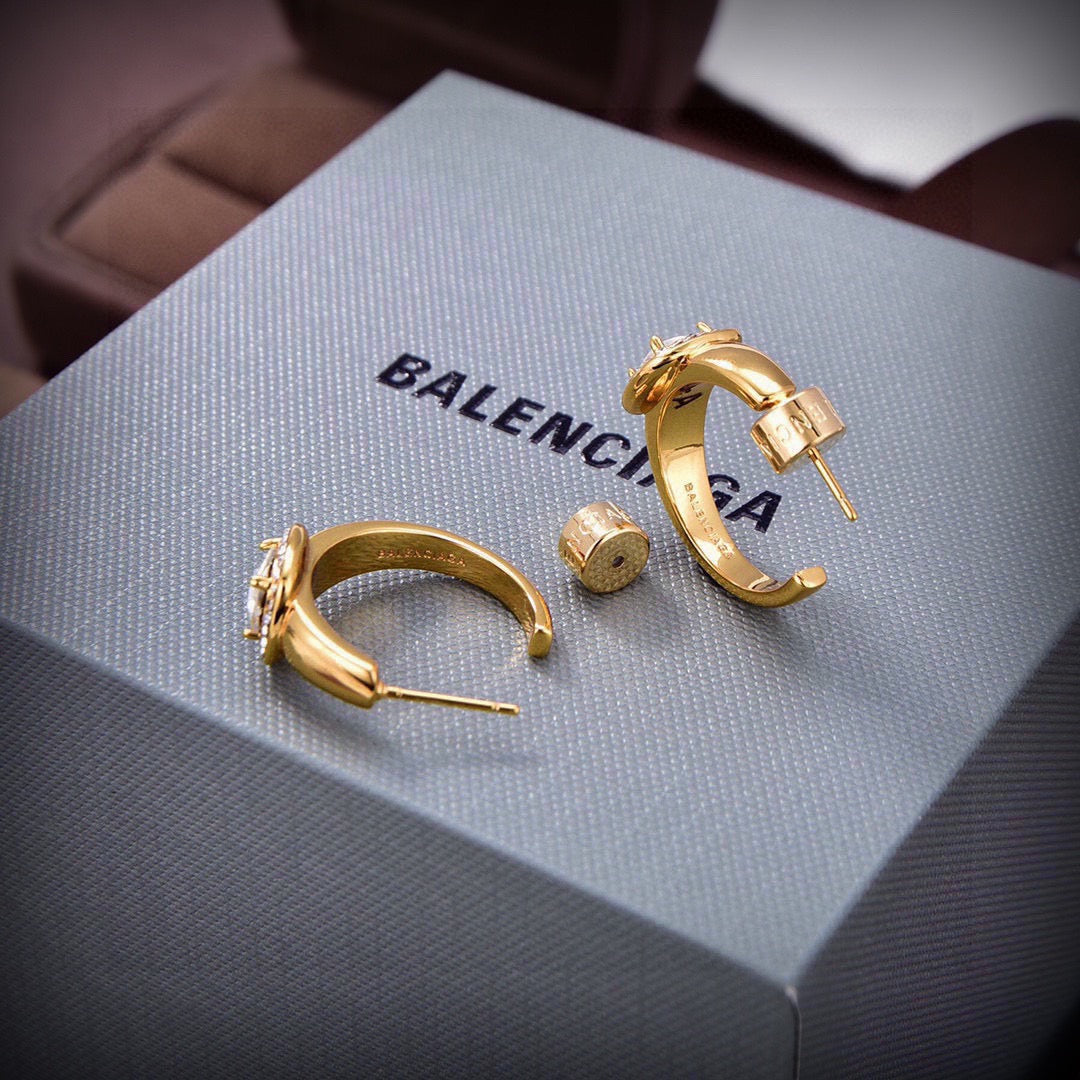 Geometric Emblem Stud Earrings in Gold-Tone – Design 006 main product view