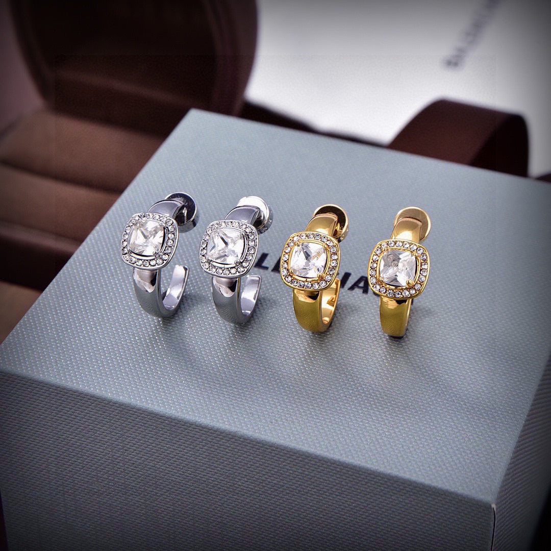 Geometric Emblem Stud Earrings in Gold-Tone – Design 006 front product view