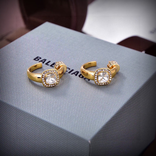 Geometric Emblem Stud Earrings in Gold-Tone – Design 006 main product view