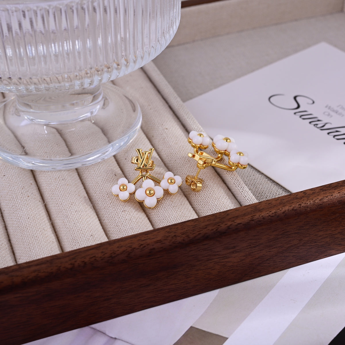 Geometric Emblem Stud Earrings in Polished Metal-Tone – Design 024 detail view