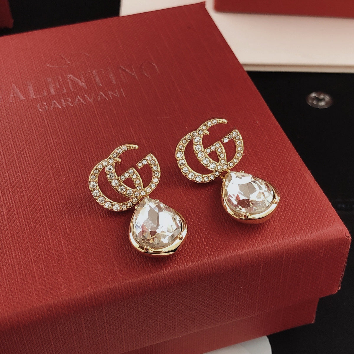 Geometric Emblem Stud Earrings in Gold-Tone – Design 003 side detail