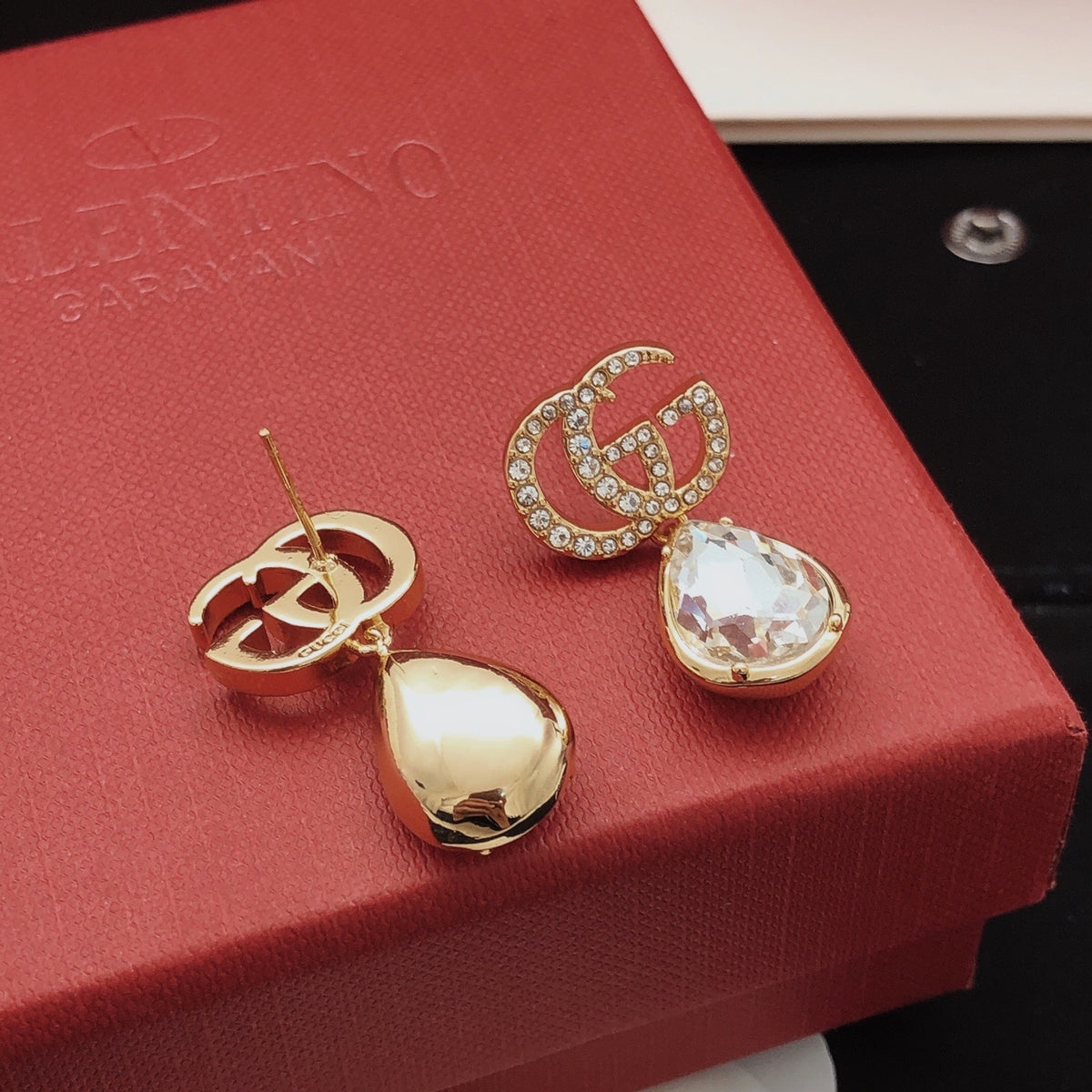 Geometric Emblem Stud Earrings in Gold-Tone – Design 003 close-up detail