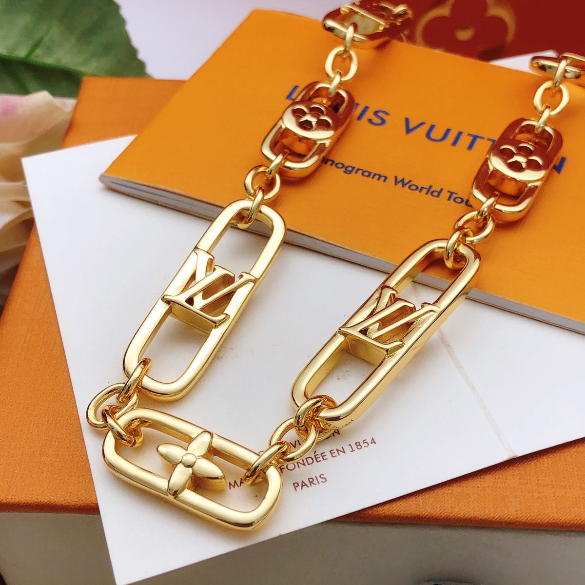 Geometric Emblem Pendant Necklace in Gold-Tone – Design 070 detail view