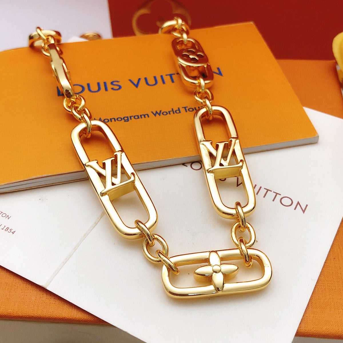 Geometric Emblem Pendant Necklace in Gold-Tone – Design 070 front product view