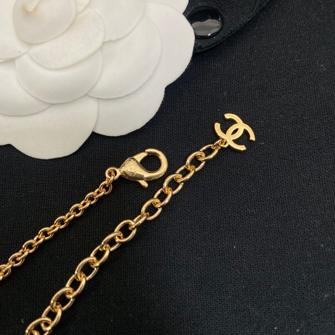 Double-C Emblem Pendant Necklace in Polished Metal-Tone – Design 034 styled product view