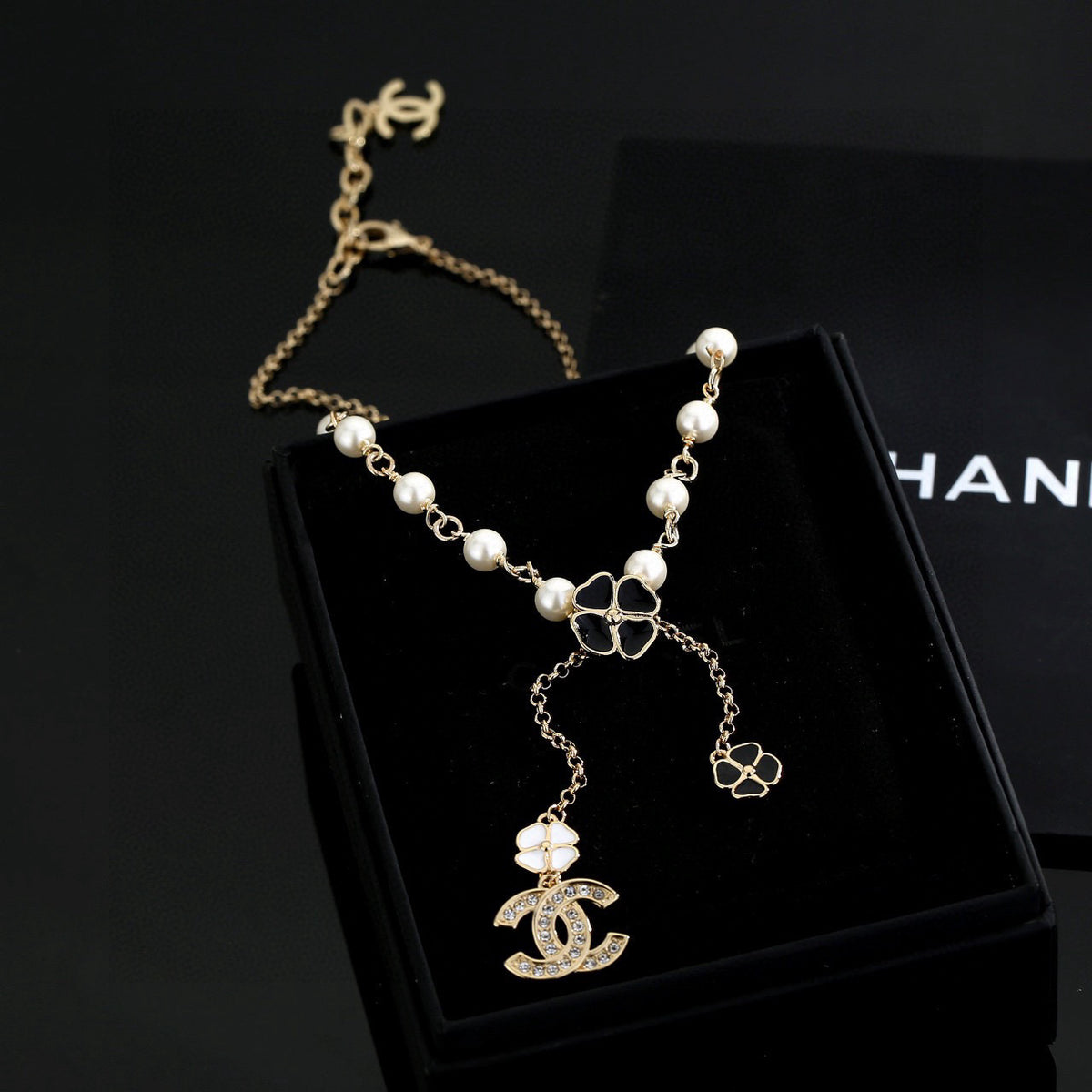 Double-C Emblem Pearl-Detail Pendant Necklace – Pearl Detail – Design 063 main product view